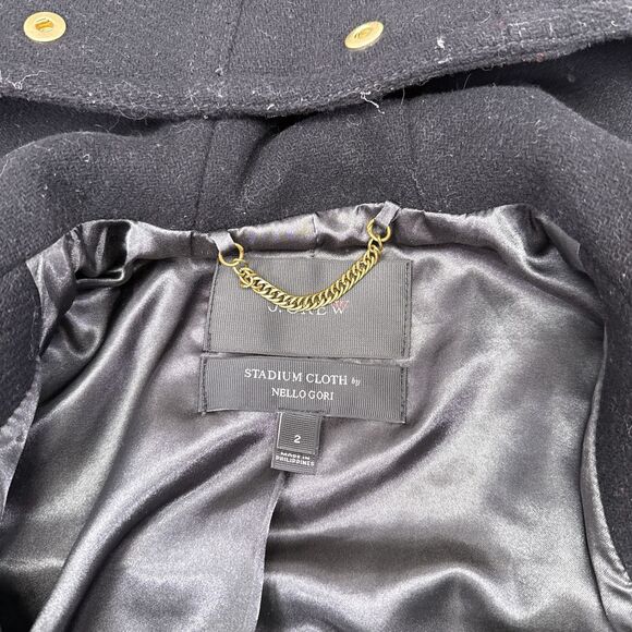 J.‎ Crew Chateau Parka Italian Wool Stadium Cloth Coat Size 2 Black NO FUR HOOD - Picture 6 of 9